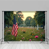 Aperturee - Aperturee Serene Cemetery Scene American Flag Flower Backdrop